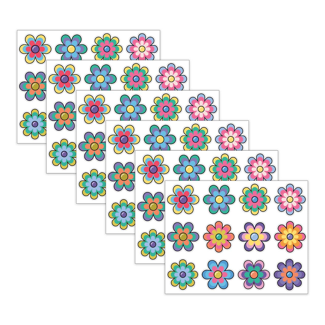Carson Dellosa® Education Happily Ever Elementary Retro Remix Jumbo Flowers Cutouts, 6 Packs of 12